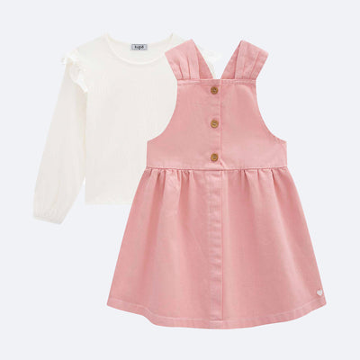 Conjunto Infantil Kukiê Salopete e Bata Off White Rosa - conjunto salopete e blusa