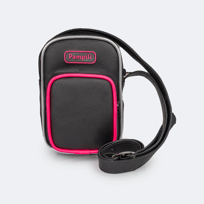 Bolsa Infantil Pampili Holográfica Preta Prata e Pink  - frente da bolsa com alça regulável 