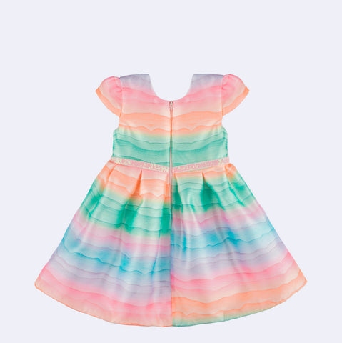 Vestido de Festa Bebê Petit Cherie Colorful Dream Trip Acetinado Multicolorido - 6 a 12 Meses - costas do vestido colorido