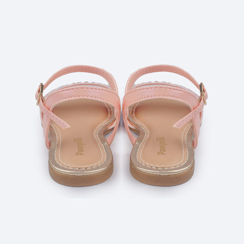 Sandália Infantil Pampili Cherrie Strass Cascata Rosa Glace - traseira sandália rasteira