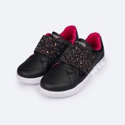 Tênis de Led Infantil Pampili Sneaker Luz Paetê e Briho Preto - frente tênis feminino glitter