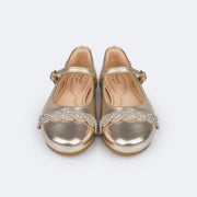 Sapato Infantil Feminino Pampili Angel Tira Glitter e Strass Dourado - frente sapatilha dourada