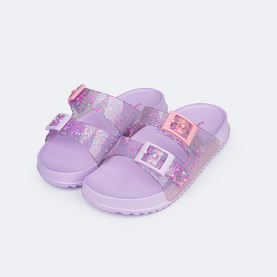 Chinelo Birken Infantil Pampili Fun Glee Fivela e Glitter Colorido Lilás - frente chinelo infantil feminino