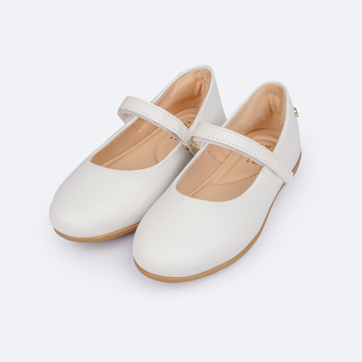 Sapatilha Infantil Bailarina com Velcro Branca - foto frontal do calçado