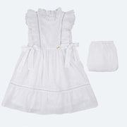 Vestido de Bebê Roana com Calcinha Babados e Laços Branco - frente do vestido de bebê com calcinha
