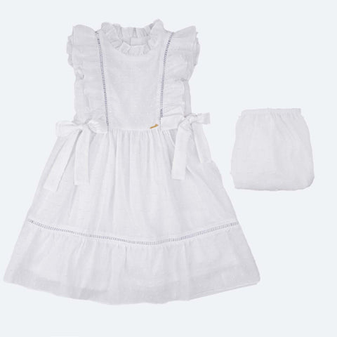 45531191-BRANCO_1.jpgVestido de Bebê Roana com Calcinha Babados e Lacinho Branco - frente do vestido com calcinha