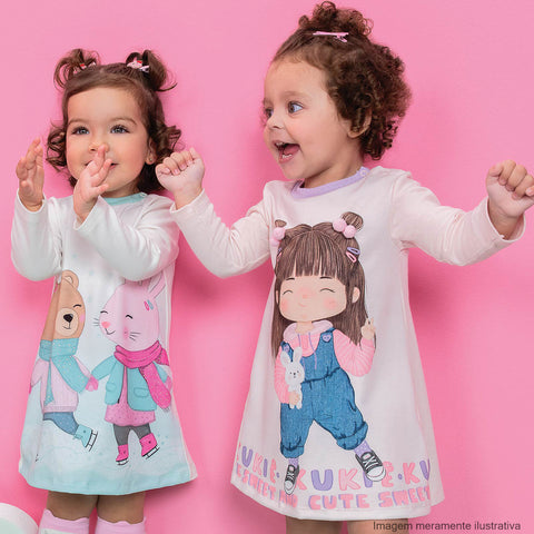 Vestido de Bebê Kukiê Manga Longa Menina Fofa Rosa - bebês com vestido