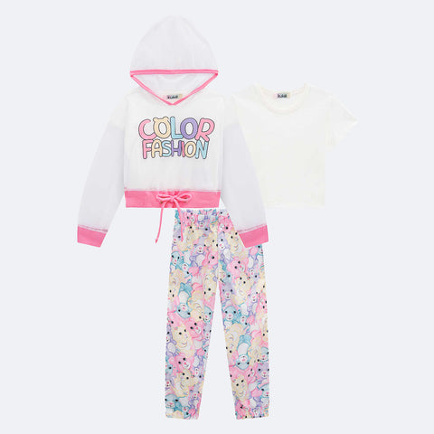 Conjunto Infantil Kukiê Color Fashion Tela Branco e Rosa - frente conjunto infantil feminino