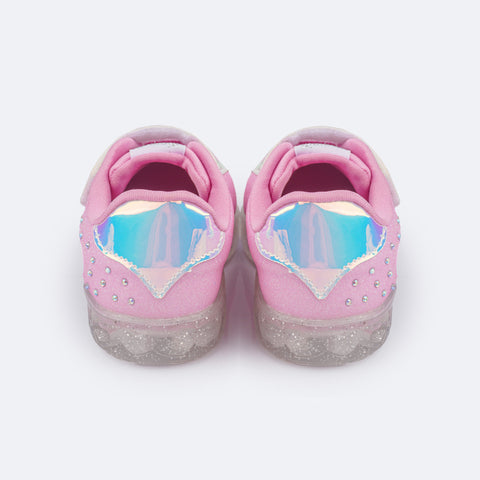 Tênis de Led Infantil Pampili Sneaker Seja Luz Glitter Strass Rosa Bale - traseira tênis infantil