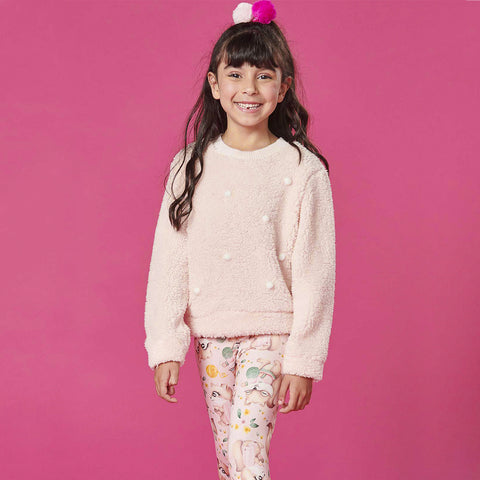 Conjunto Infantil Kukiê Blusa Soft Pompom e Legging Rosa - conjunto blusa e legging menina