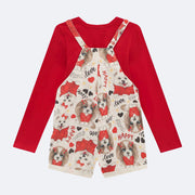 Conjunto Infantil Kukiê Jardineira Love Vermelho - costas conjunto infantil feminino