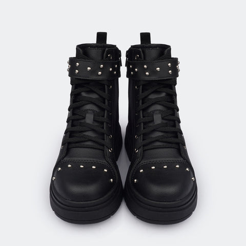 Bota Coturno Feminina Tweenie Store Tachas Rocky Preta - frente coturno preto