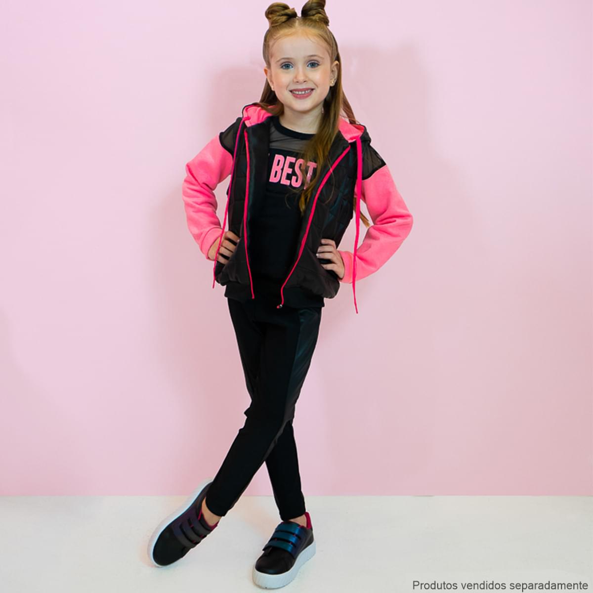 Calça Legging Infantil Pampili Acetinada Preta - calça legging infantil