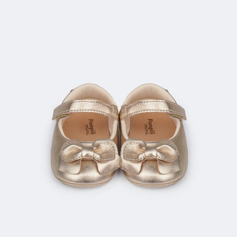 Sapato de Bebê Pampili Nina Laço Duplo Dourado - frente sapato de bebê  menina