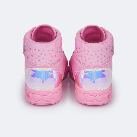 Tênis de Led Cano Médio Infantil Pampili Sneaker Luz Holográfico Rosa Bale - traseira holográfica