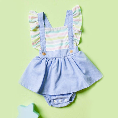 Vestbody Bebê Kukiê Listras Branco e Azul - frente body infantil feminino