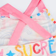 Conjunto Fitness Kids Mon Sucré Happiness Rosa e Colorido - detalhe cruzado do top