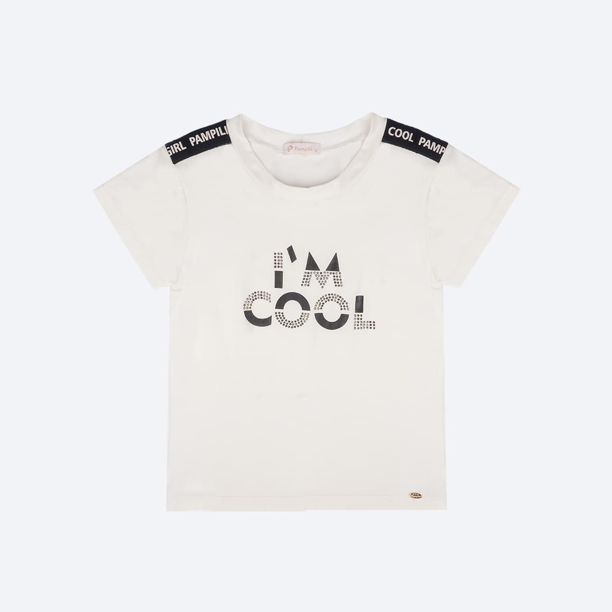 Camiseta Infantil Pampili Gorgurão e Tachas Off White - frente da camiseta infantil feminina