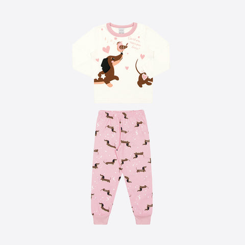 Pijama Infantil Alakazoo Manga Longa Brilha no Escuro Star Dogs Rosa - frente do pijama infantil feminino