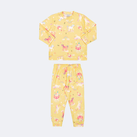 Pijama Infantil Alakazoo Manga Longa Mundo Mágico Amarelo - pijama infantil feminino