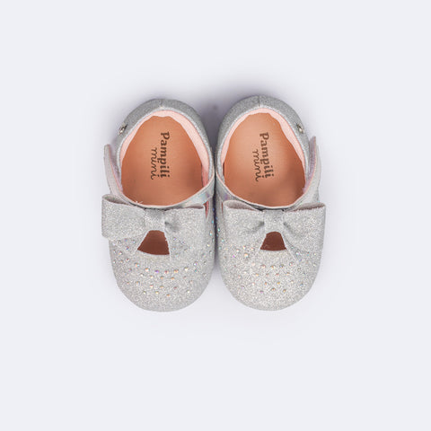 Sapato de Bebê Pampili Nina Momentos Especiais Glitter Strass Prata - parte interna confortável