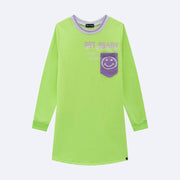 Vestido Infantil Vic&Vicky Moletom Carinha Feliz Verde Neon - frente vestido infantil feminino