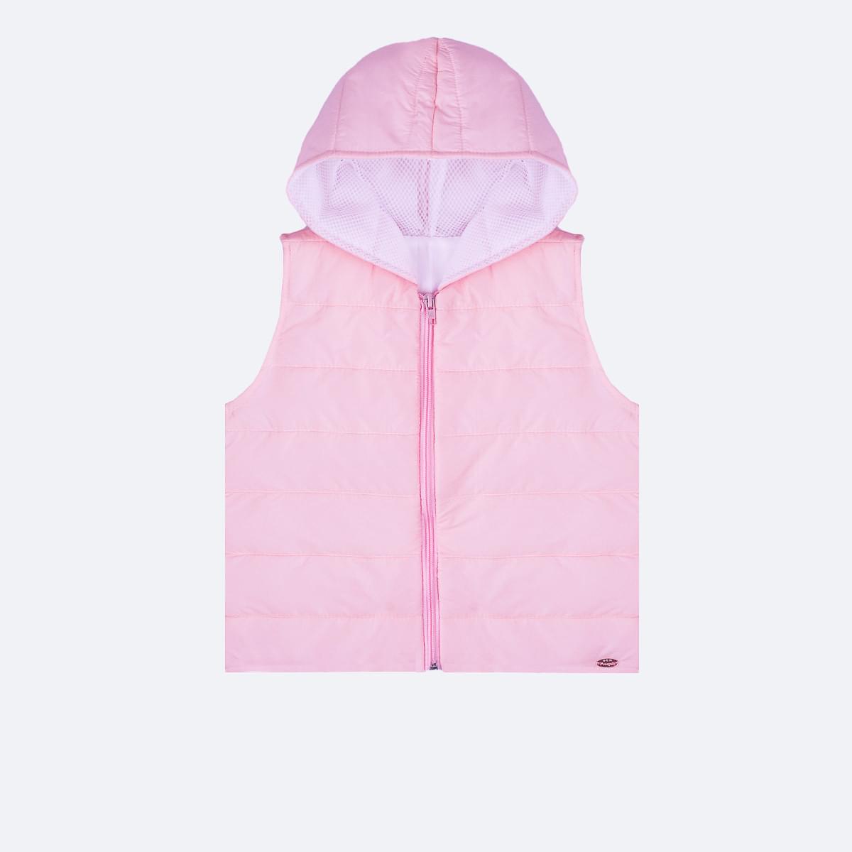 Colete Feminino Pampili Puffer Capuz Rosa - frente colete feminino