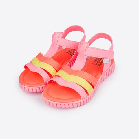 Sandália Papete Infantil Pampili Candy Rosa Neon e Colorida - frente sandália neon