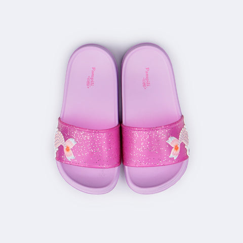 Chinelo Infantil Pampili Fun Glee Sereia Glitter Lilás - parte superior slide infantil feminino