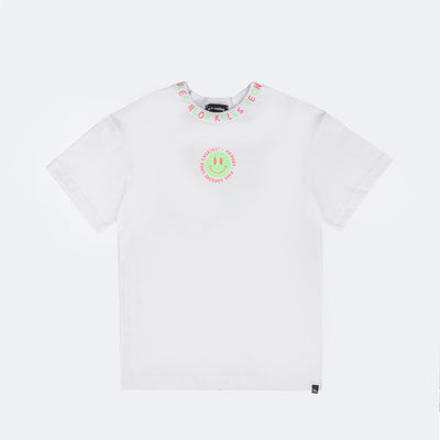 Camiseta Infantil Vic&Vicky Over Emoji Neon Branca - frente da camiseta feminina branca