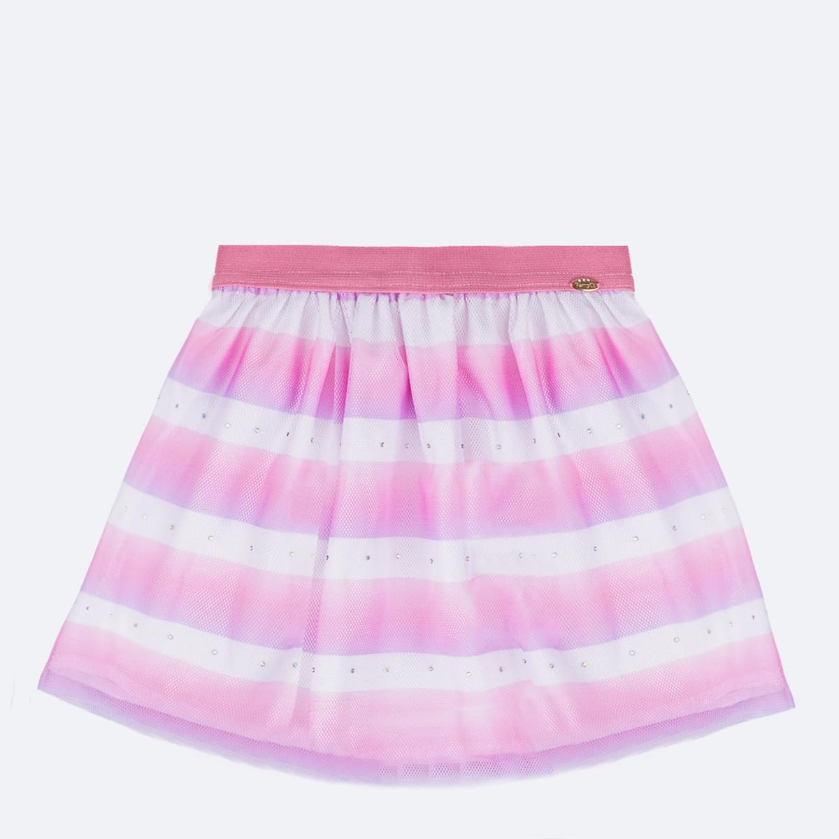 Saia de Tule Pampili Strass e Listras Degradê Colorida - frente da saia infantil