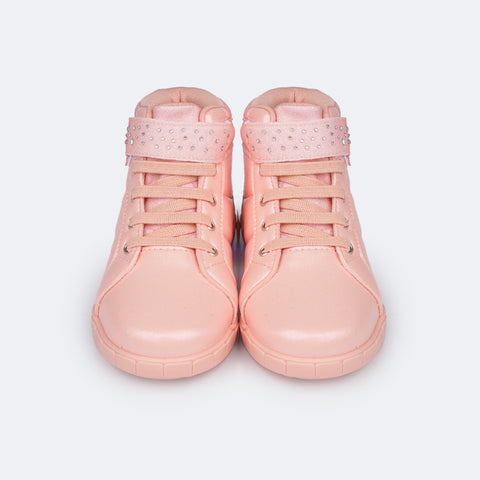 Tênis de Led Cano Médio Infantil Pampili Sneaker Luz Cintilante Rosa - frente tênis infantil rosa