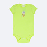 Body Bebê Kukiê Canelado Unicórnio Menta Neon - frente do body infantil feminino