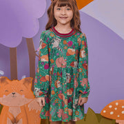 Vestido Infantil Kukiê Manga Longa Comfy Floresta Verde Escuro - frente vestido infantil 