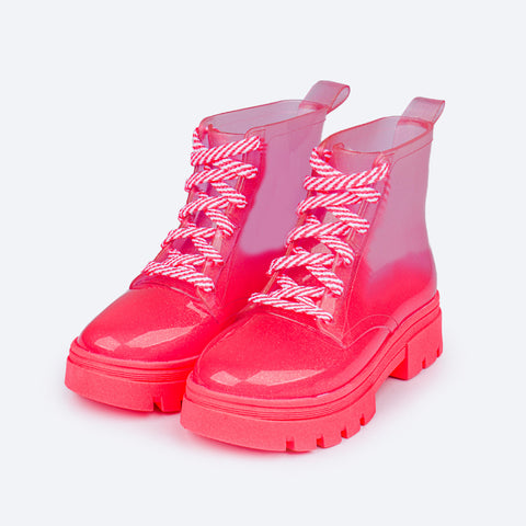 Bota Infantil Feminina Pampili Isa Glee Transparente e Rosa - frente da bota infantil