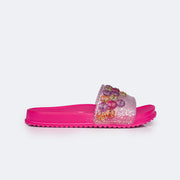 Chinelo Slide Infantil Pampili Fun Glee Carinha Feliz Pink e Colorido - lateral chinelo colorido