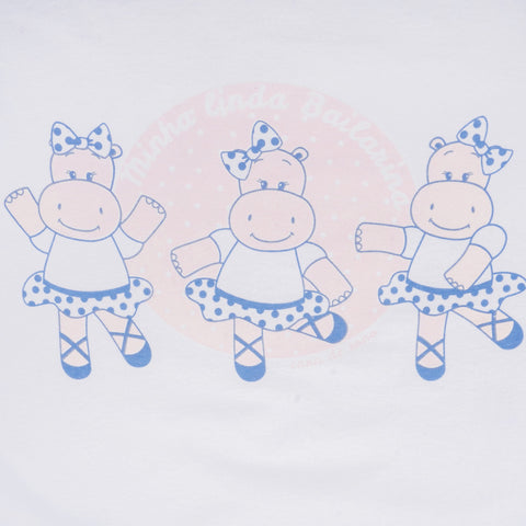 Pijama Infantil Cara de Criança Manga Longa Hipopótama Branco e Rosa - estampa da blusa manga longa