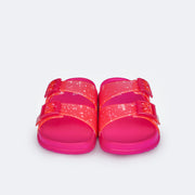 Chinelo Birken Infantil Pampili Fun Glee Fivela e Glitter Colorido Pink - frente chinelo infantil glitter