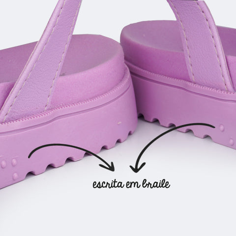 Sandália Feminina Tweenie #Funny Tachas e Fivela Dupla Lilás  - escrita em braile na sola 