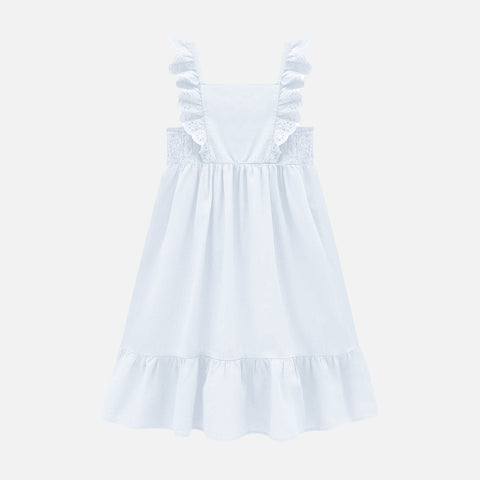Vestido Infantil Kukiê com Laise e Babados Branco - Frente vestido com babado