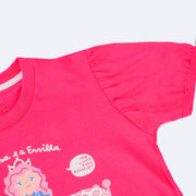 Pijama Bebê Cara de Criança Princesa e a Ervilha Pink - 1 a 3 Anos - manga da camiseta