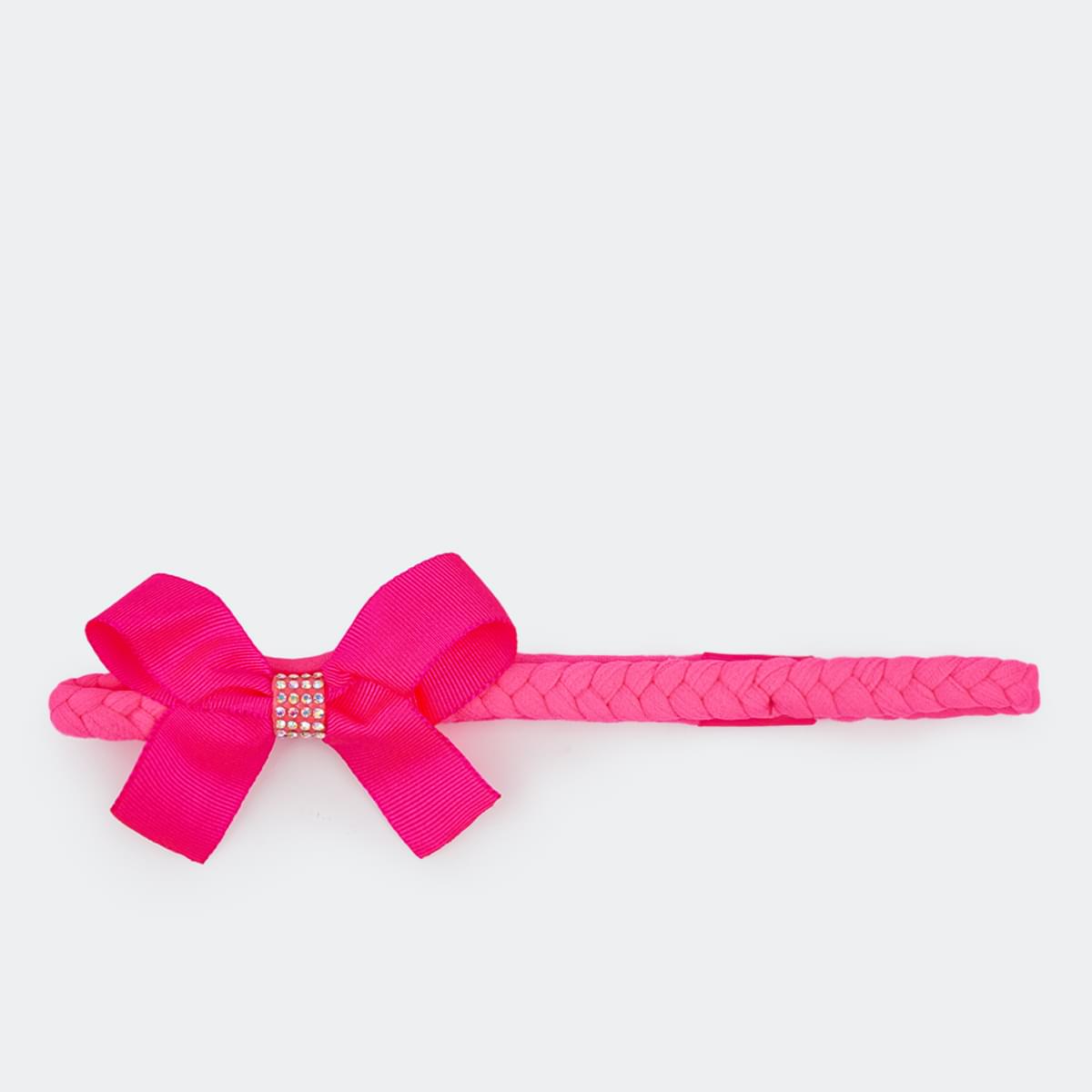 Faixa de Cabelo Infantil Feminina Trançada com Laço Pink Neon.