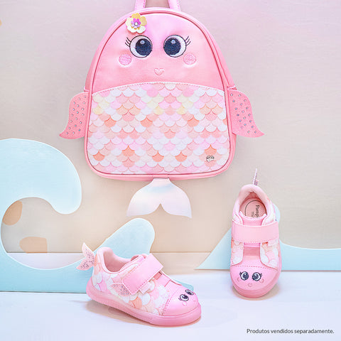 Bolsa Mochila Infantil Pampili Peixinha Rosa Chiclete - bolsa e tênis infantil feminino