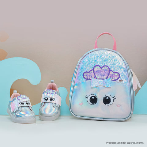 Bolsa Mochila Infantil Pampili Sereia Holográfica Prata - conjunto mochila infantil e tênis feminino