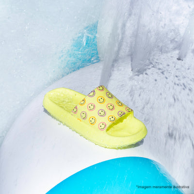 Chinelo Slide Infantil Pampili Likes Mini Puff Smile Emoji Amarelo Fluor.