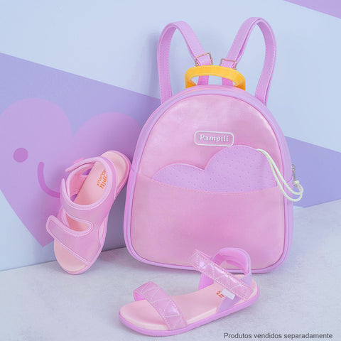 Sandália Papete Infantil Pampili Mini Fly Matelassê Holográfica Rosa - foto da sandália com bolsa combinando 