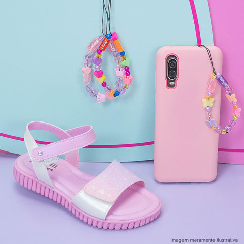 Sandália Infantil Pampili Candy Pam Surprise Strap Fone Estampa Glitter Rosa Bale Novo - Vem com Mimo Especial - sandália com mimo especial 