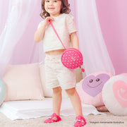 Bolsa Tiracolo Infantil Redonda Morango Pink e Branca.