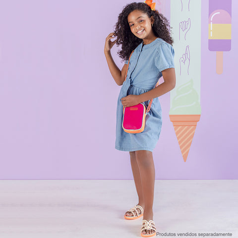Bolsa Infantil Pampili Alça de Cordão Macramês Pink e Colorida  - foto da bolsa colorida transversal 