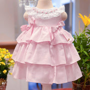 Vestido de Bebê Roana Babado Laço e Pérola Rosa.